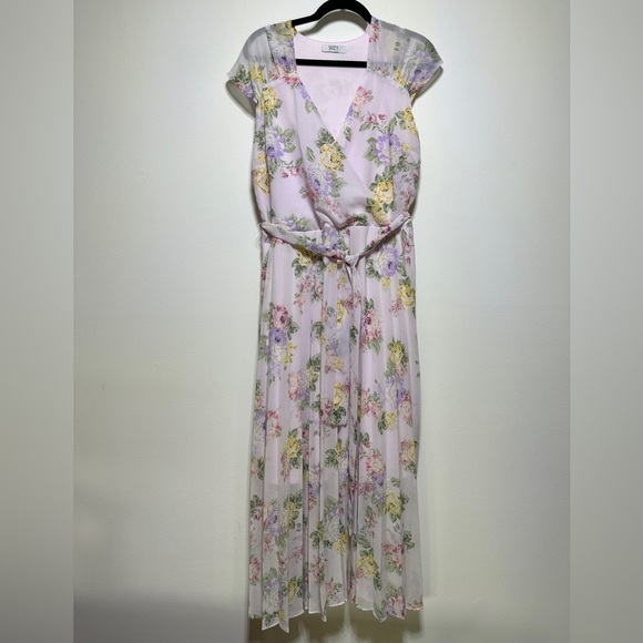 Suzy Shier | Pastel Pink Floral Pleated Maxi Dress | Size L - Picture 1 of 10